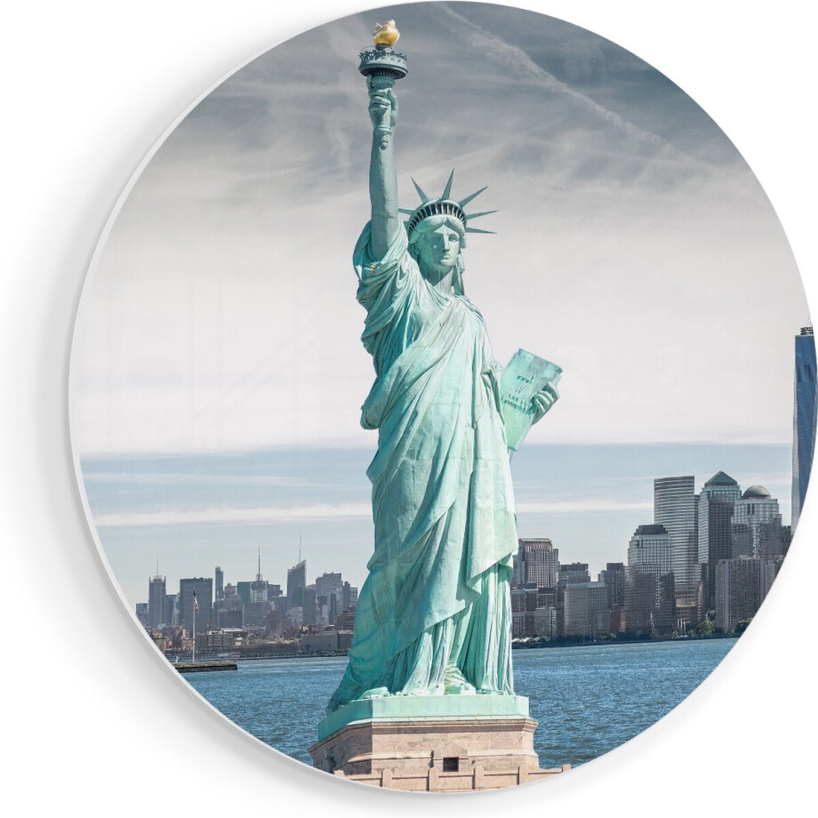 Artaza Forex Muurcirkel Vrijheidsbeeld In New York - 40x40 cm - Klein - Wandcirkel - Rond Schilderij - Wanddecoratie Cirkel afbeelding 1