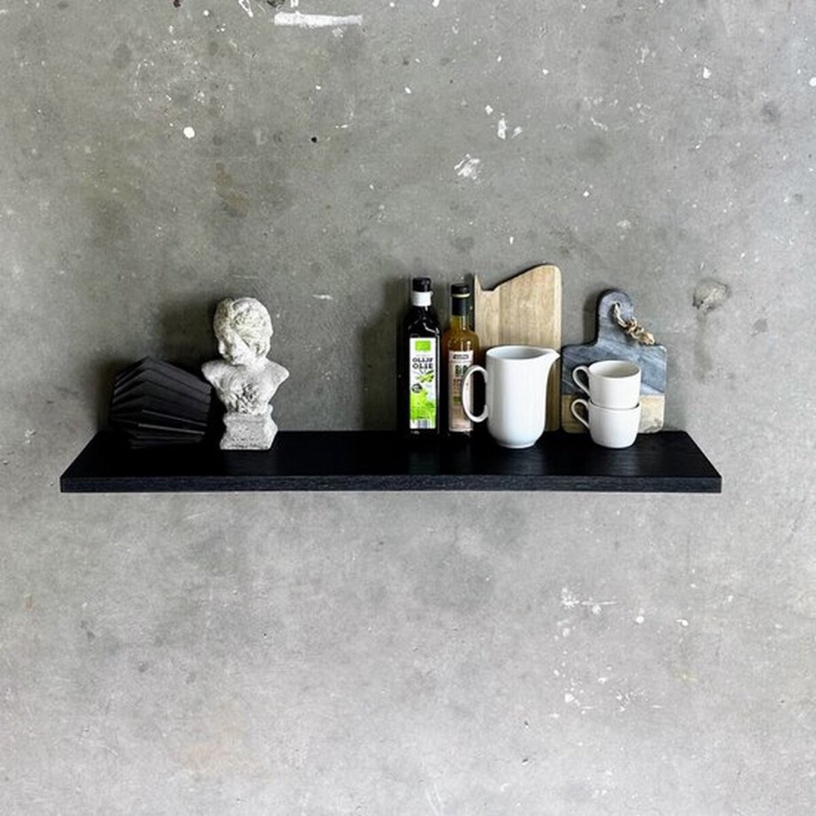 GoudmetHout - Zwevende wandplank - Blinde montage - eiken - 220 x 20 cm - zwart eiken - zwevende boekenplank - Incl. bevestiging afbeelding 1