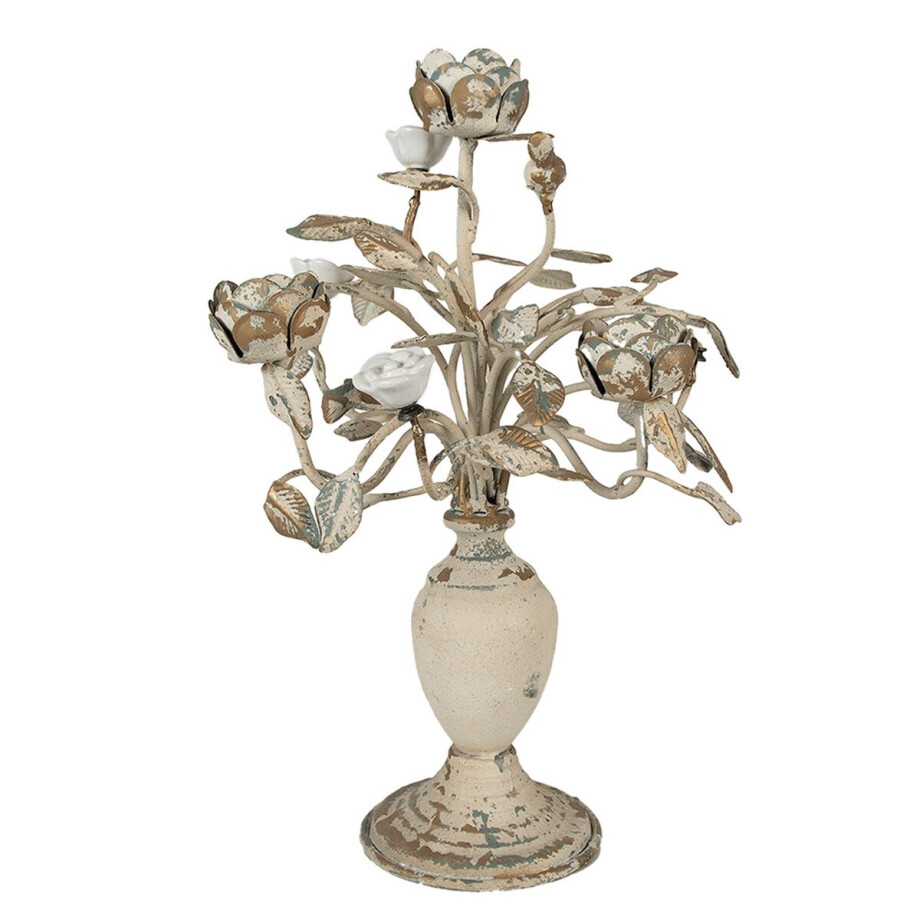 Clayre & Eef Kandelaar 48 cm Beige Ijzer Bloemen Kaarsenstandaard Clayre & Eef Kandelaar 48 cm Beige Ijzer Bloemen Kaarsenstandaard afbeelding 1