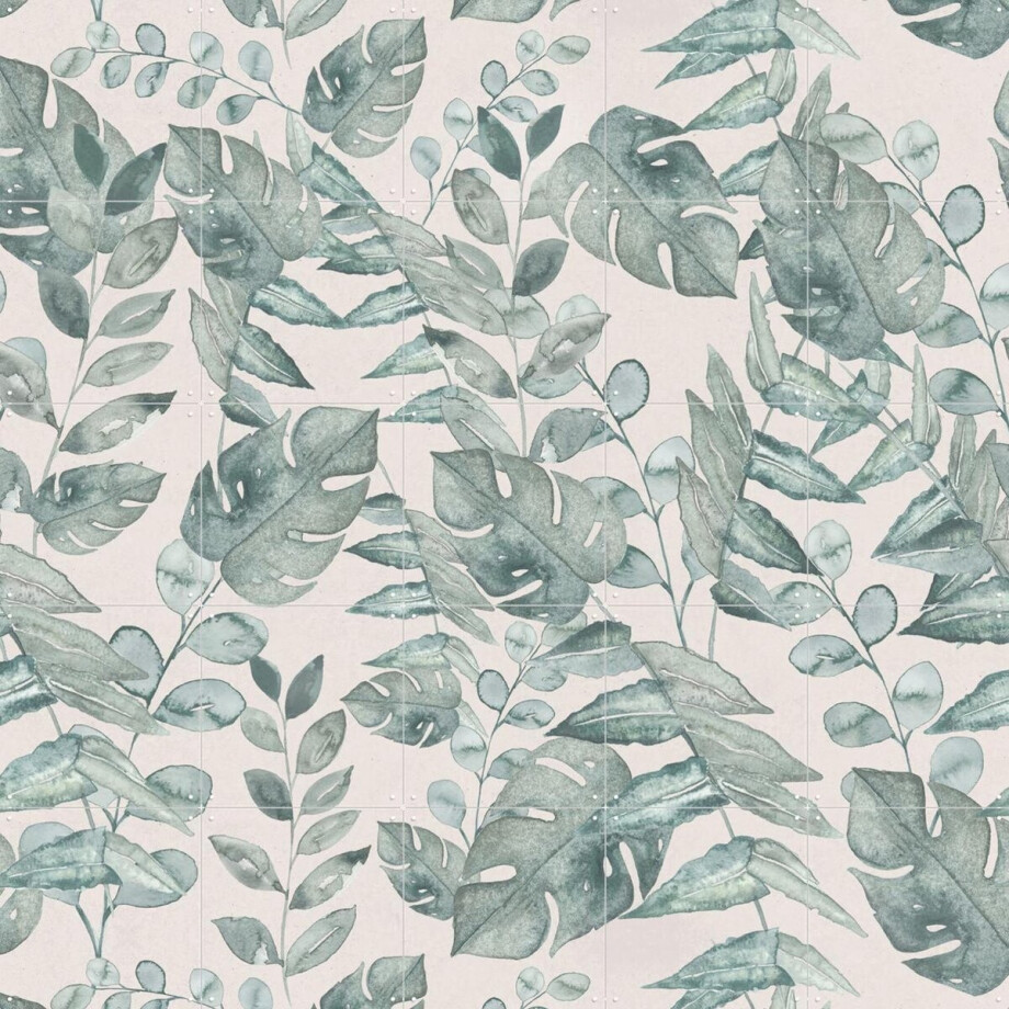 IXXI Watercolour botanical foliage, Bloomery Decor - 100 x 100 cm - Gratis ophangtool - Grote wanddecoratie en posters - Naturalisme, Aquarel afbeelding 1