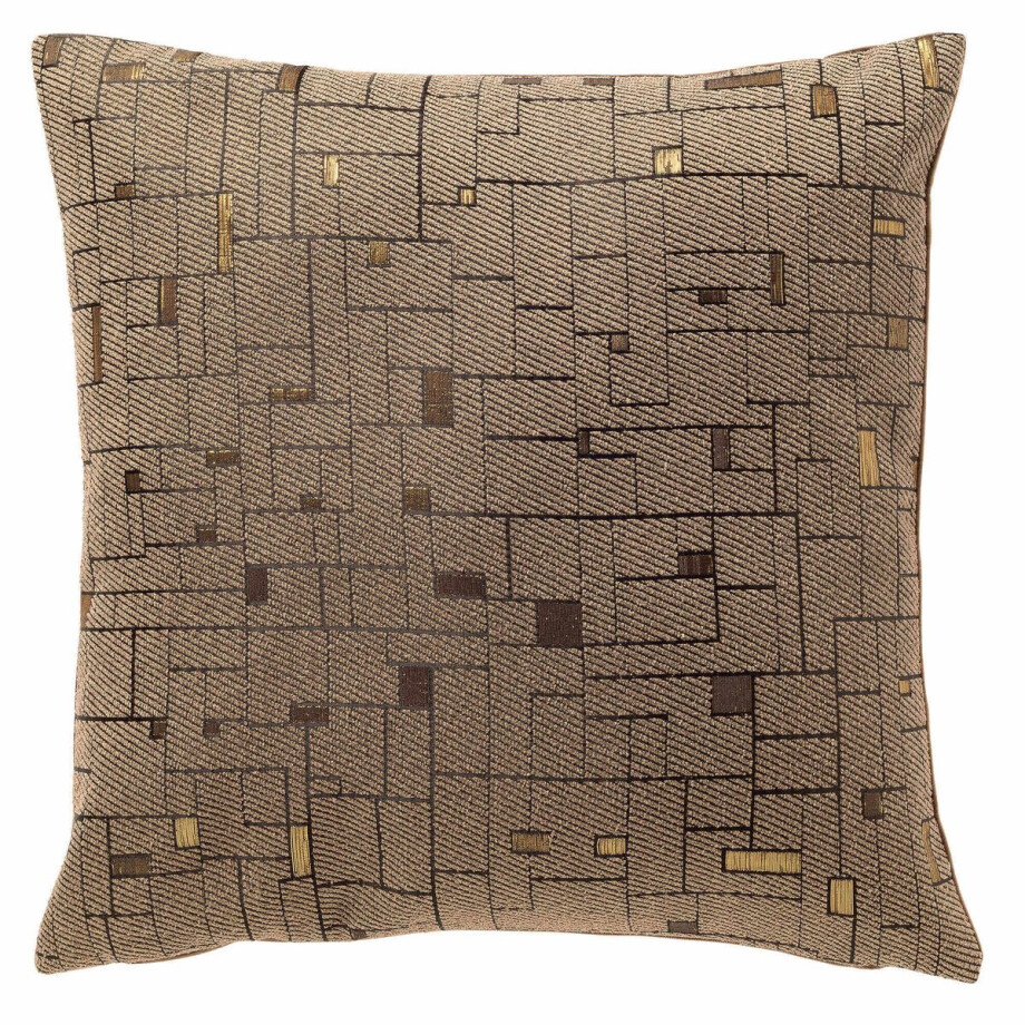 Dutch Decor GIBSON - kussenhoes 45x45 cm - gouddraad - geometrisch motief - Sepia Tint - bruin, goud - met rits - zonder binnenkussen afbeelding 1