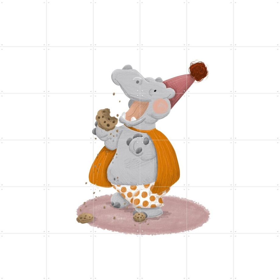 IXXI Cookies Hippo, Studio Phie - 120 x 120 cm - Gratis ophangtool - Grote wanddecoratie en posters - Digitale Kunst, Illustraties, Kleurrijk afbeelding 1