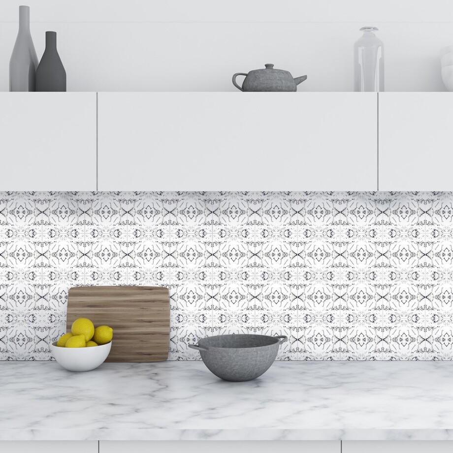 Zelfklevende tegelmuurstickers voor keuken en badkamer - 9 grijze tegelstickers met marmerlook - 9 stickers van 10x10 cm afbeelding 1