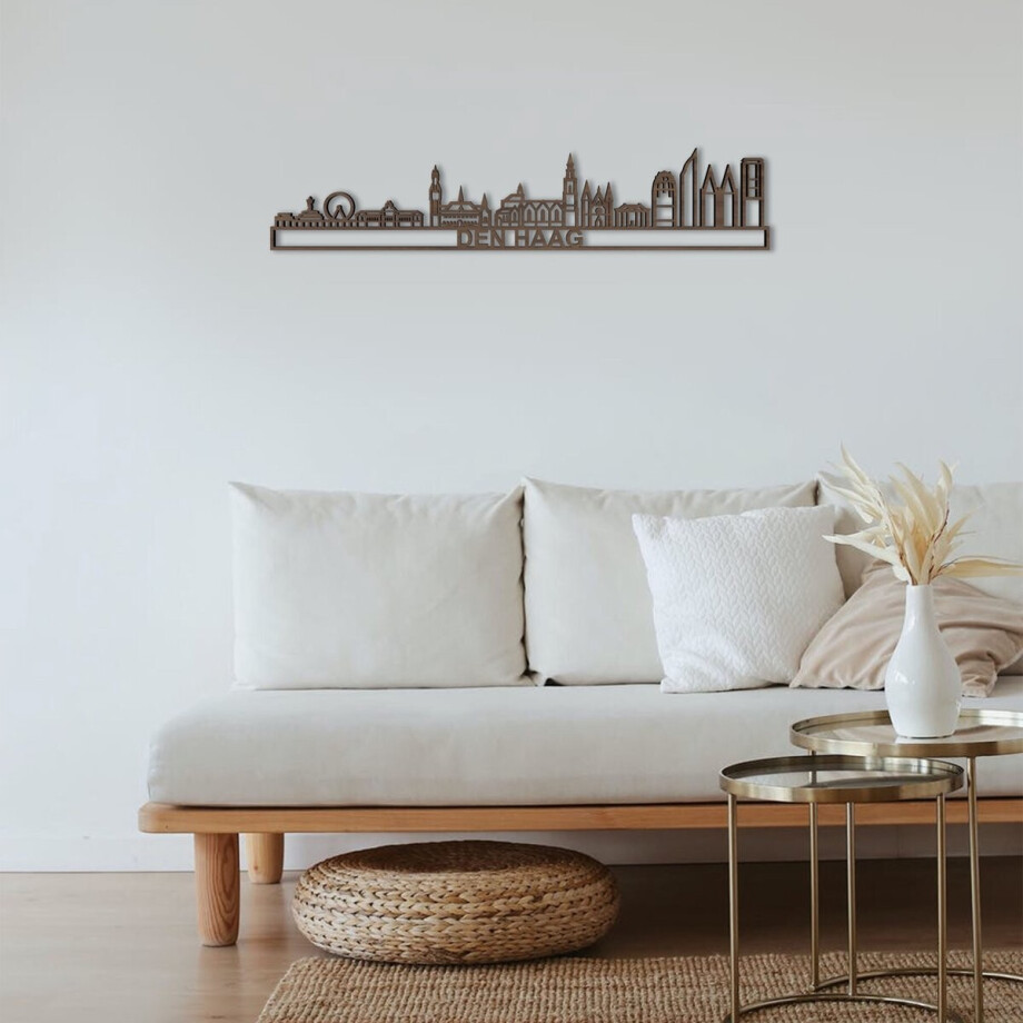 Skyline Den Haag 2 Notenhout 90 Cm Wanddecoratie Voor Aan De Muur Met Tekst City Shapes afbeelding 1
