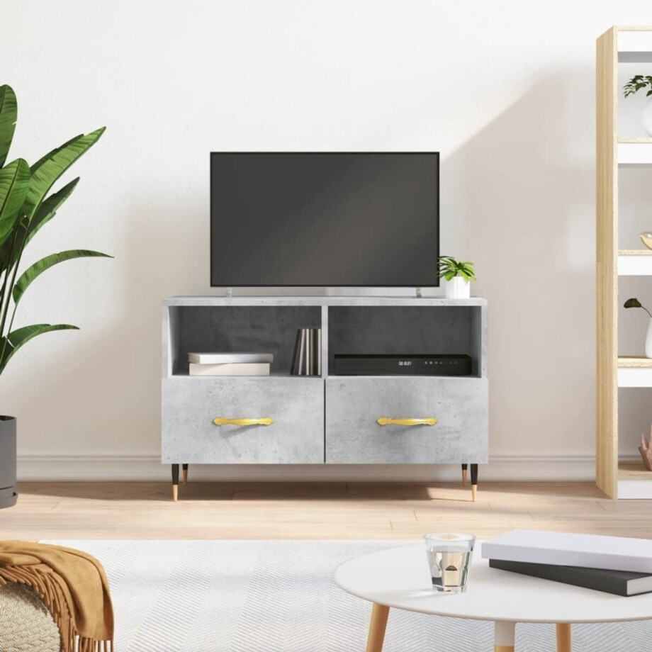 vidaXL - Tv-meubel - 80x36x50 - cm - bewerkt - hout - betongrijs vidaXL - Tv-meubel - 80x36x50 - cm - bewerkt - hout - betongrijs afbeelding 1