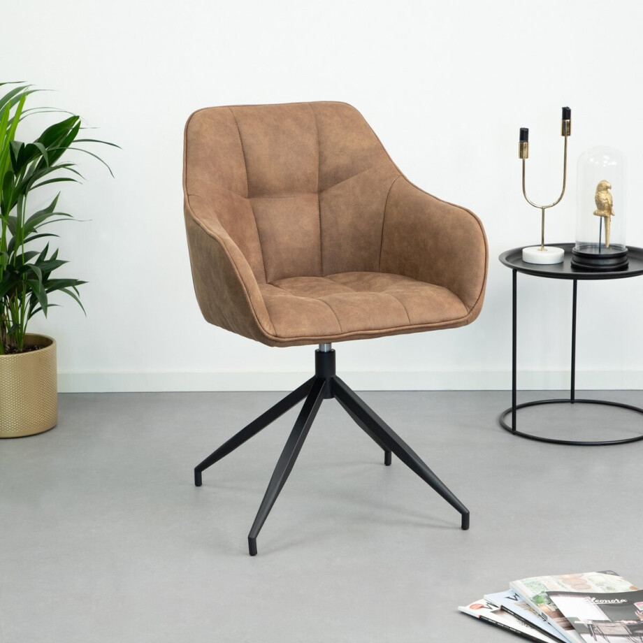 Bendt Eetkamerstoel 'Helena' Draaibaar, kleur Bruin Bendt Eetkamerstoel 'Helena' Draaibaar, kleur Bruin afbeelding 1