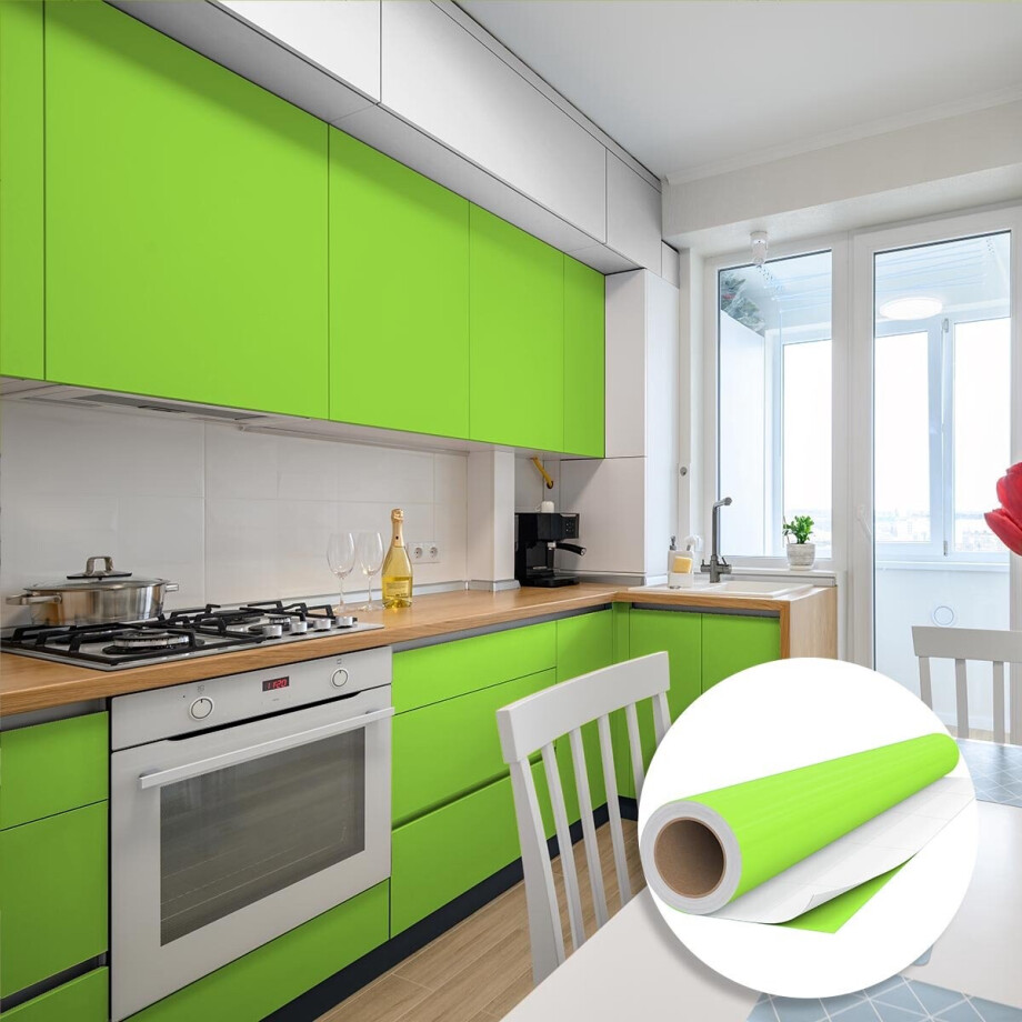 Waterdichte zelfklevende vinylsticker op rol per meter - Afwasbare sticker voor keuken, meubels, kasten, deuren - 60 cm x 1 m - Appelgroen afbeelding 1