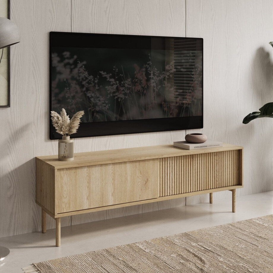 Meubella - Tenerife - TV-Meubel - Eiken - 154 cm afbeelding 1