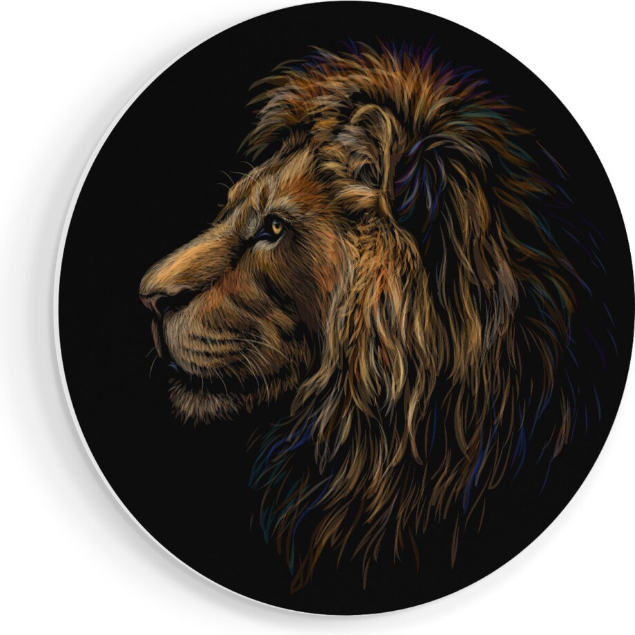 Artaza Forex Muurcirkel Getekende Leeuw - Leeuwenkop - Kleur - 70x70 cm - Wandcirkel - Rond Schilderij - Wanddecoratie Cirkel - Muurdecoratie afbeelding 1