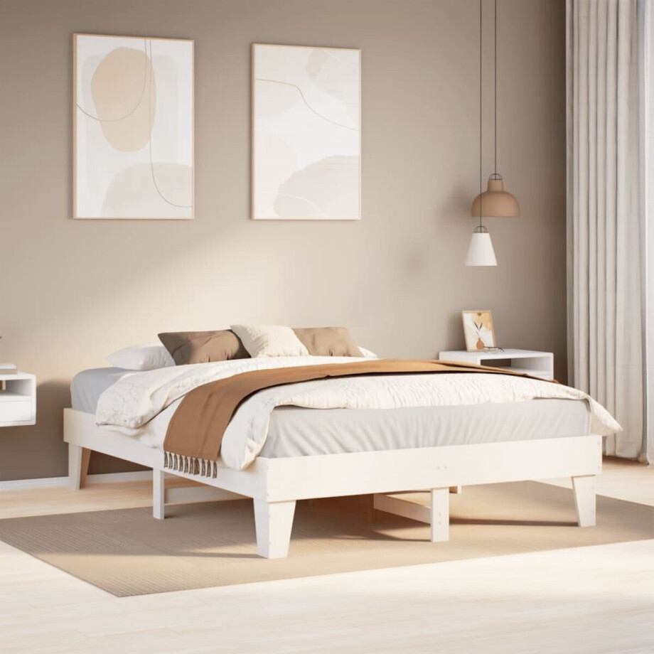 vidaXL - Bedframe - zonder - matras - massief - grenenhout - wit - 160x200 - cm afbeelding 1