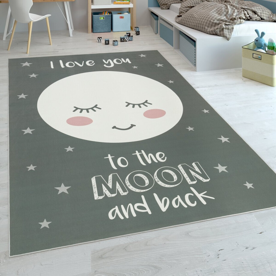 Flycarpets Kindervloerkleed - Aleris - Maan - Grijs afbeelding 1