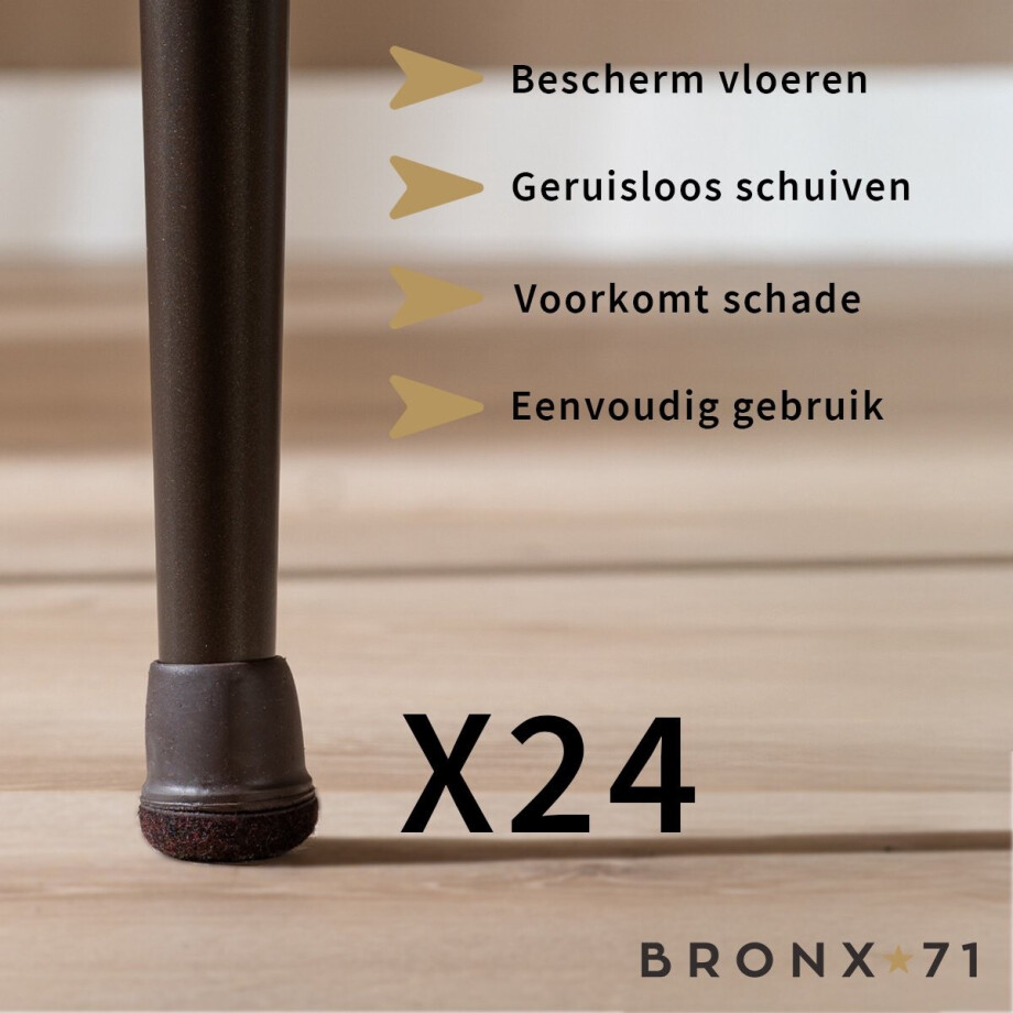Bronx71® Vloerbeschermer set (voor 24 poten) bruin Ø19-25 mm - Stoelpoot beschermers - Stoelpootdoppen - Stoelpoot sokken afbeelding 1