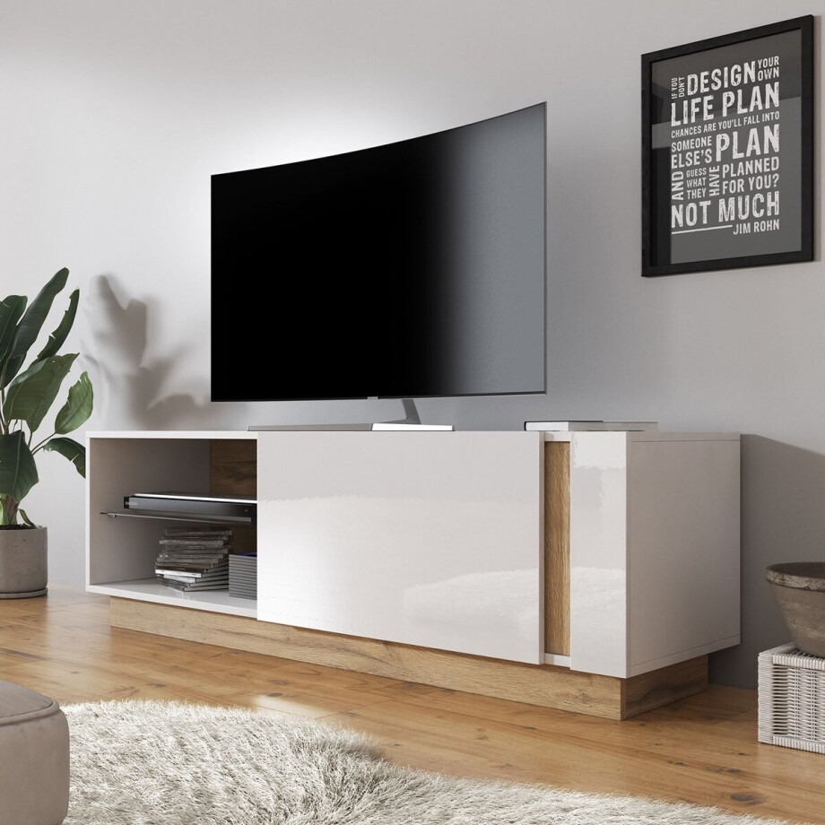 Meubella - TV-Meubel Ashley - Wit - Eiken - 138 cm afbeelding 1