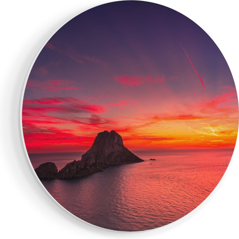 Artaza Forex Muurcirkel Ibiza Rotsen Eiland bij Zonsondergang - 40x40 cm - Klein - Wandcirkel - Rond Schilderij - Wanddecoratie Cirkel afbeelding 1