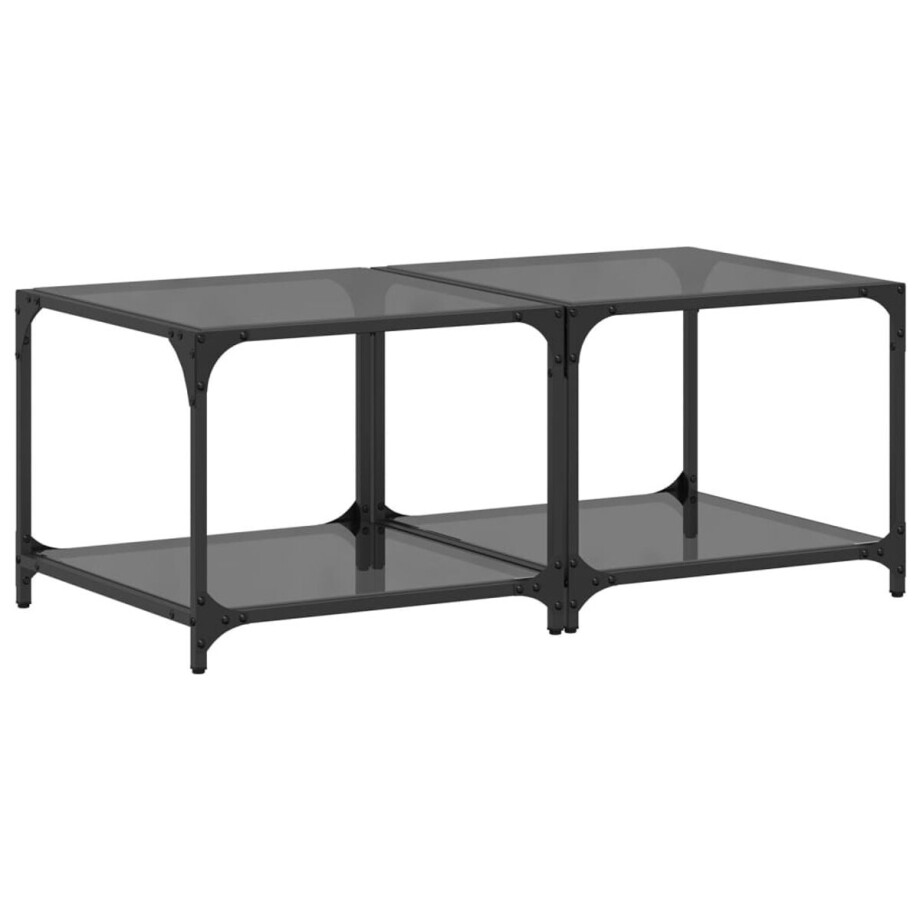 vidaXL Salontafels 2 st met zwart glazen blad 50x50x40 cm staal - Salontafel - Salontafels - Bijzettafel - Banktafel afbeelding 1
