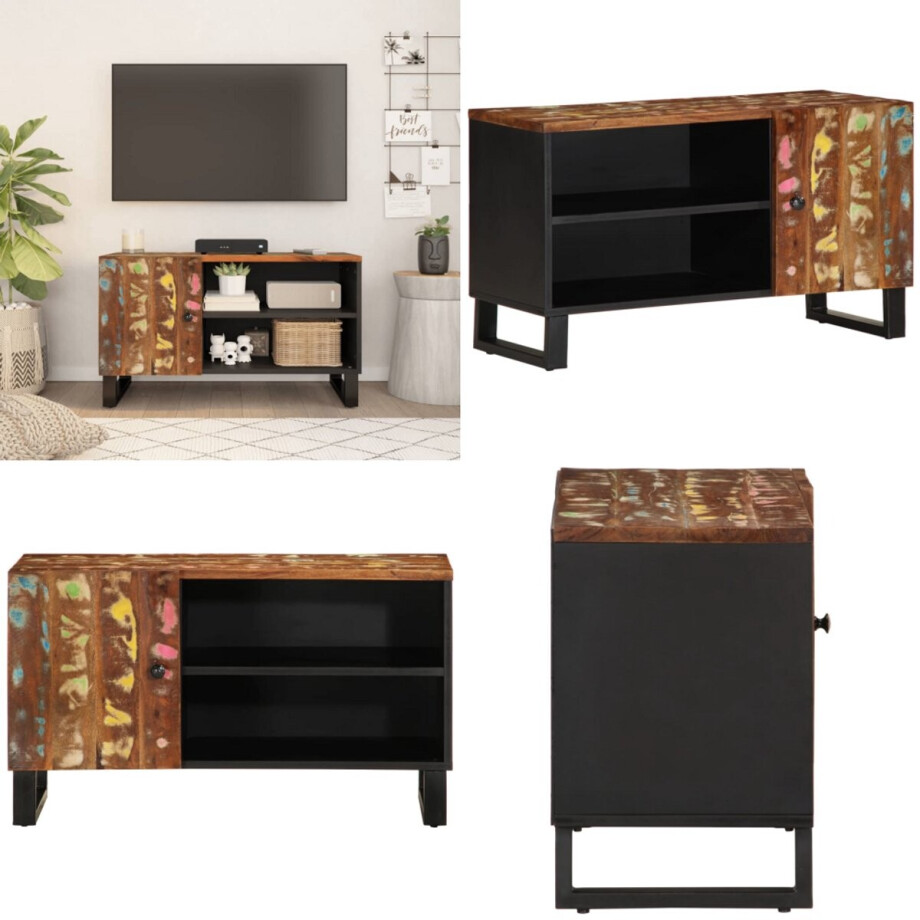 vidaXL Tv-meubel 80x33x46 cm massief hout gerecycled en bewerkt hout - Tv-meubel - Tv-meubelen - Tv-standaard - Televisiemeubel afbeelding 1