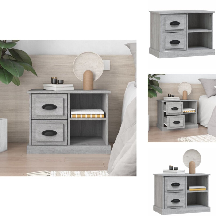 vidaXL Nachtkastje - Nachtkastjes - Houten Nachtkastje - Houten Nachtkastjes - Nachtkastje 60x35,5x45 cm grijs sonoma eikenkleurig afbeelding 1