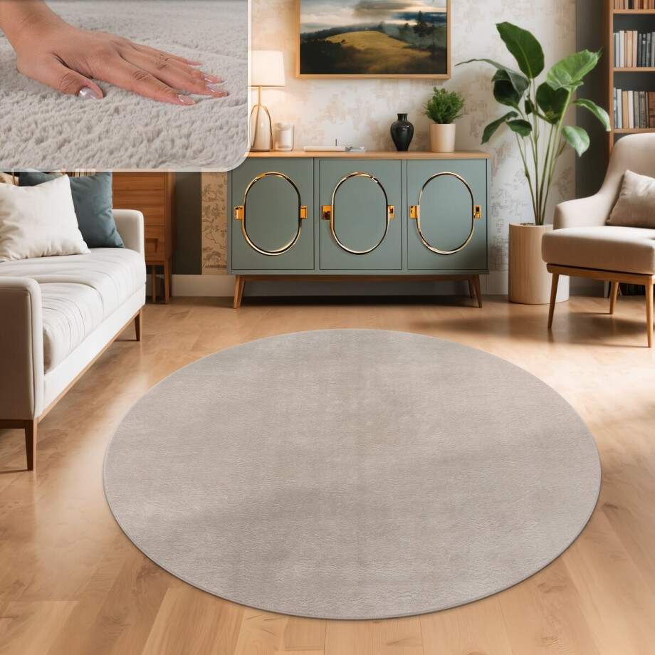 Paco Home Woonkamer tapijt kunstbont pluche hoogpolig shaggy zacht verkrijgbaar in verschillende kleuren 120 cm Rund Paco Home Woonkamer tapijt kunstbont pluche hoogpolig shaggy zacht verkrijgbaar in verschillende kleuren 120 cm Rund afbeelding 1