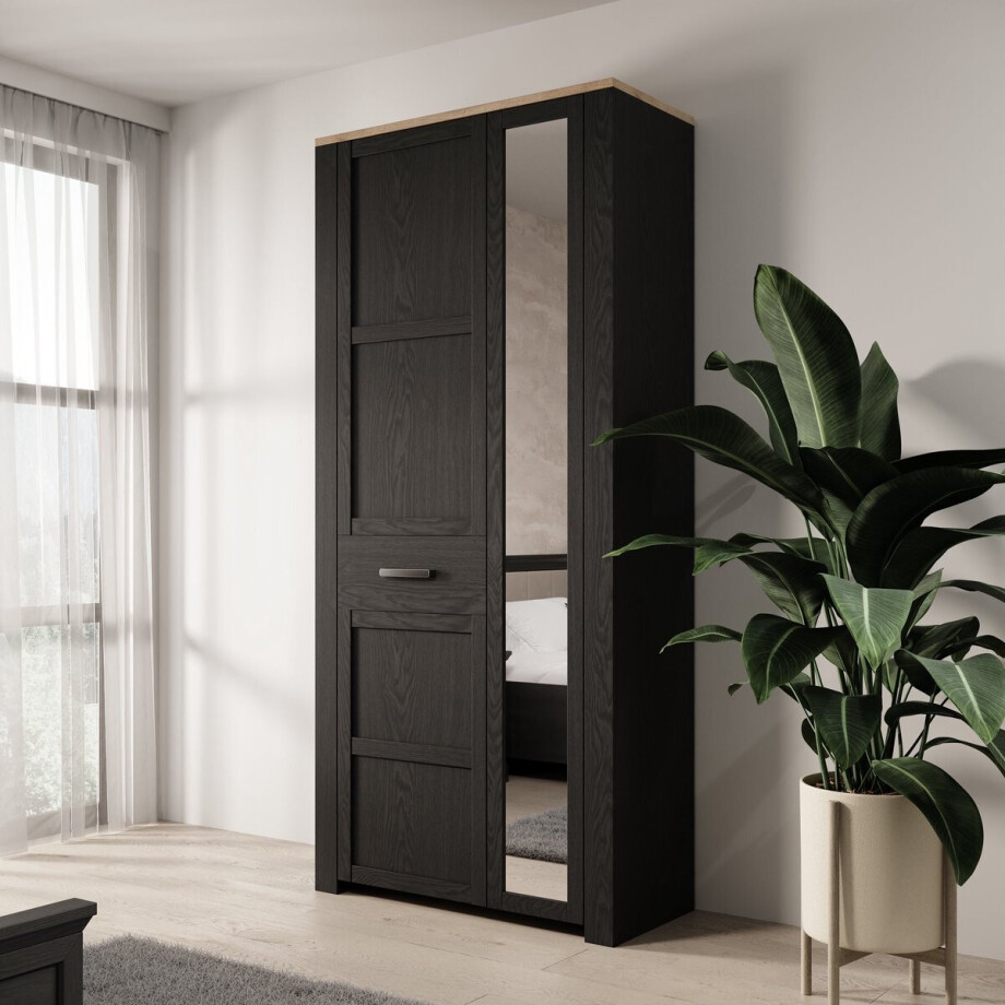 Meubella - Borello - Kledingkast 2 deurs - Zwart - 94x42x205 cm Meubella - Borello - Kledingkast 2 deurs - Zwart - 94x42x205 cm afbeelding 1