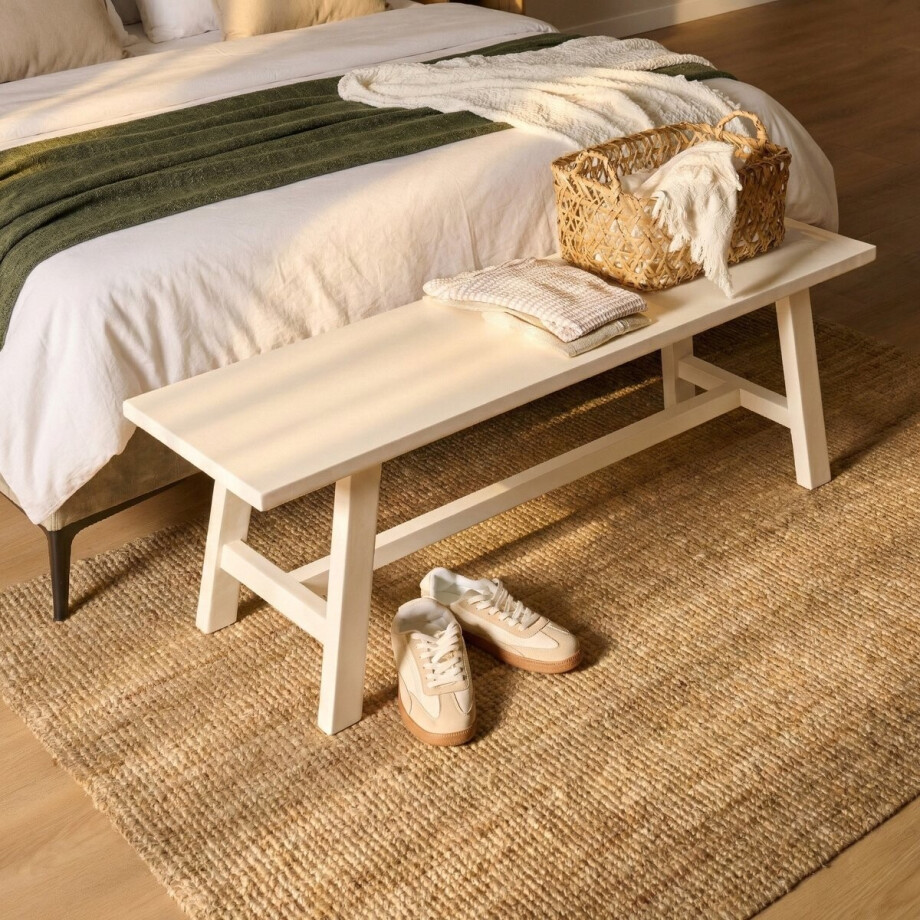 Bank Serra - Hout - Creme/Wit - 120 x 45 x 35 cm (BxHxD) afbeelding 1