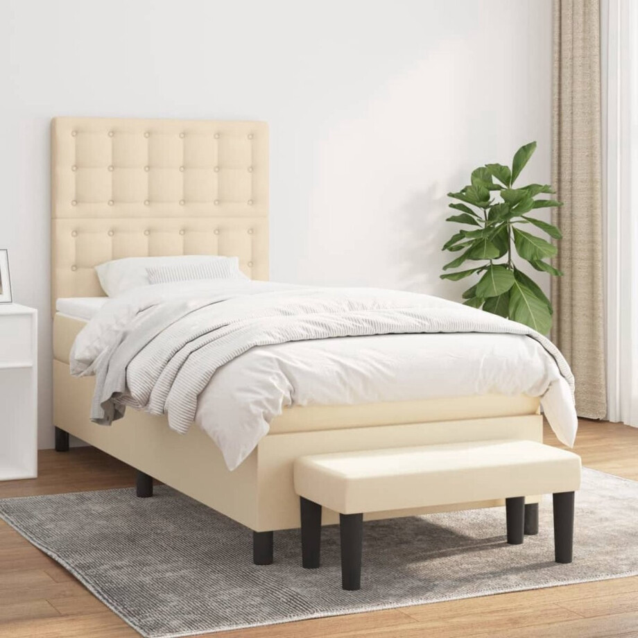 vidaXL Boxspring - Boxspringbed - Boxspring met matras stof crèmekleurig 90x190 cm - Tweepersoonsbed - Creme Kleurig Bed - Pocketed Veren Matras vidaXL Boxspring - Boxspringbed - Boxspring met matras stof crèmekleurig 90x190 cm - Tweepersoonsbed - Creme Kleurig Bed - Pocketed Veren Matras afbeelding 1