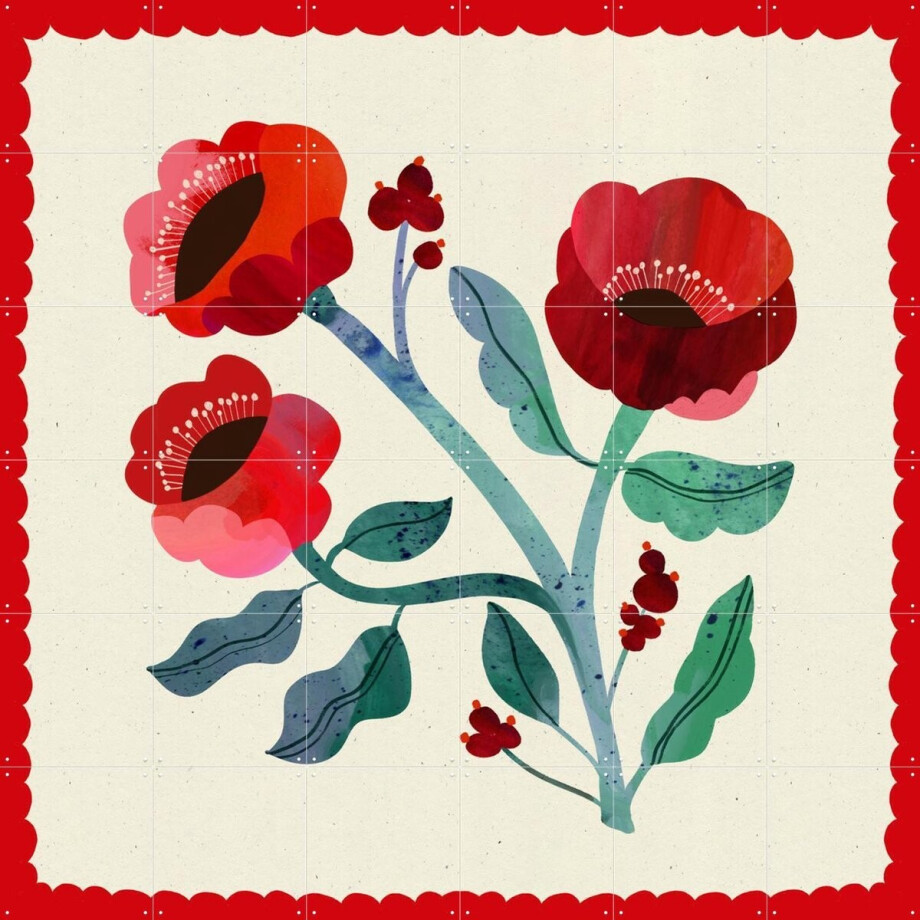 IXXI Red Flower, Lena Addink - 120 x 120 cm - Gratis ophangtool - Grote wanddecoratie en posters - Illustraties, Speels, Woonkamer, Slaapkamer afbeelding 1