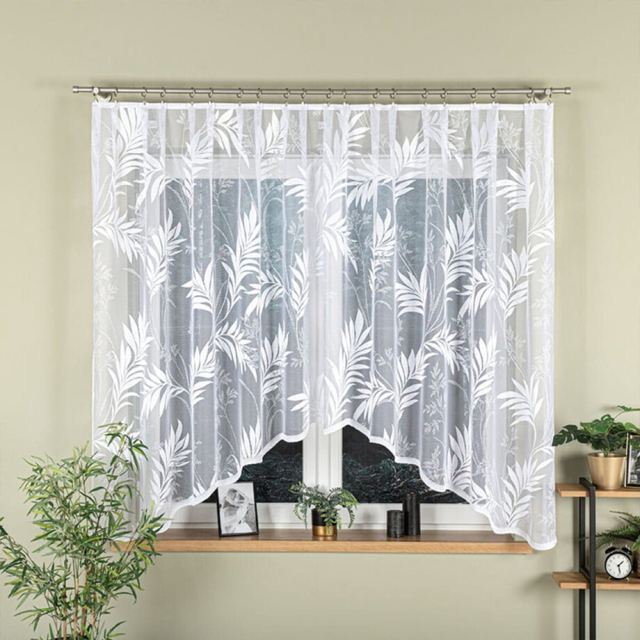 Zdzislawa jacquardvitrage 300 x 160 cm- Curtains - Jacquardgordijnen- wit -bloemenmotief- 300 x 160 cm afbeelding 1