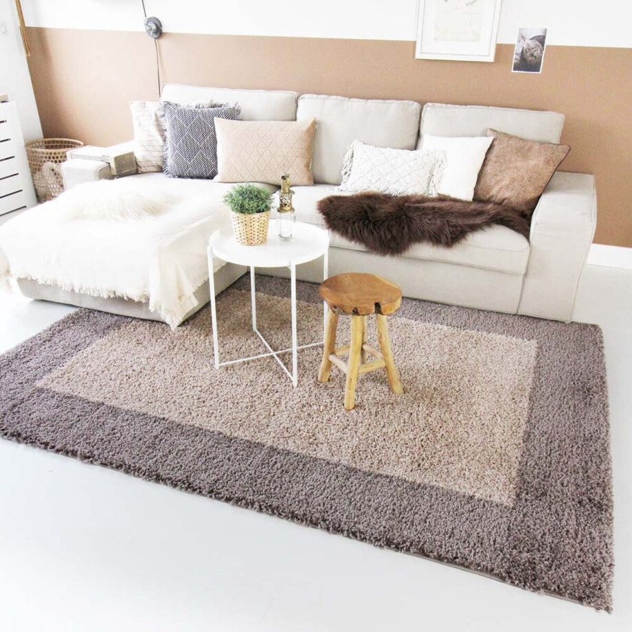 Hoogpolig vloerkleed shaggy Trend lijstmotief - taupe 300x400 cm Hoogpolig vloerkleed shaggy Trend lijstmotief - taupe 300x400 cm afbeelding 1