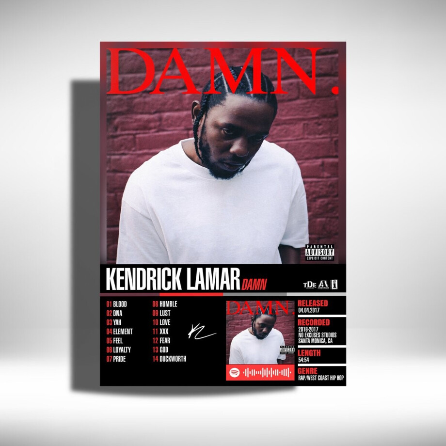 Kendrick Lamar - Damn - album cover - metalen poster - 30x40cm afbeelding 1