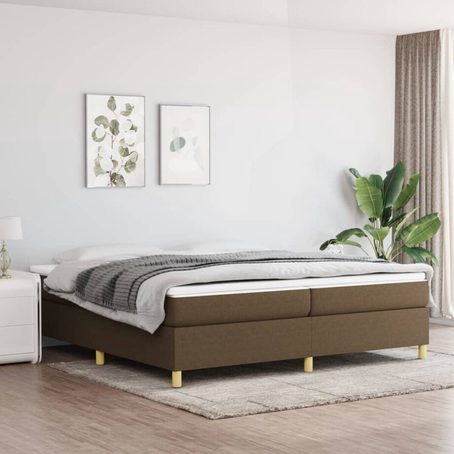 vidaXL - Boxspring - met - matras - stof - donkerbruin - 200x200 - cm vidaXL - Boxspring - met - matras - stof - donkerbruin - 200x200 - cm afbeelding 1
