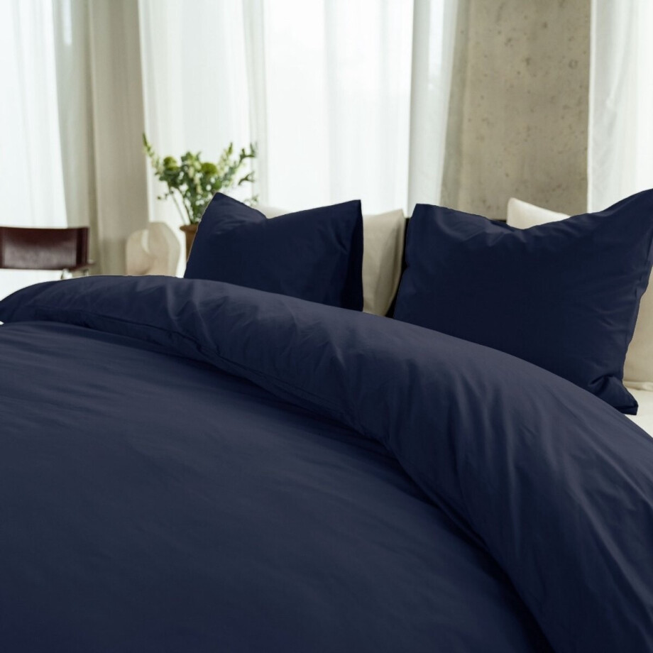 Kayori Kayori Puro Dekbedovertrek Perkal - 140x200-220 + 1 sloop - Eenpersoons - Hotelkwaliteit - Navy afbeelding 1