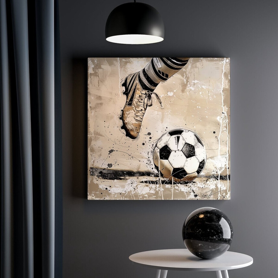 Artaza Canvas Schilderij Voetbalspeler Trapt een Bal - 30x30 cm - Klein - Wanddecoratie Woonkamer - Schilderijen - Muurdecoratie afbeelding 1