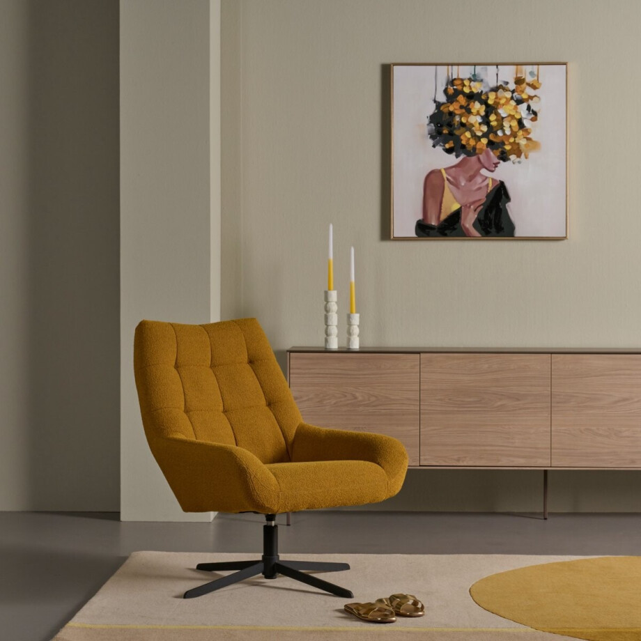 Draaifauteuil Vrijhoeve - Stof - Geel - 73x88x82 cm (BxHxD) - Met Armleuning Draaifauteuil Vrijhoeve - Stof - Geel - 73x88x82 cm (BxHxD) - Met Armleuning afbeelding 1