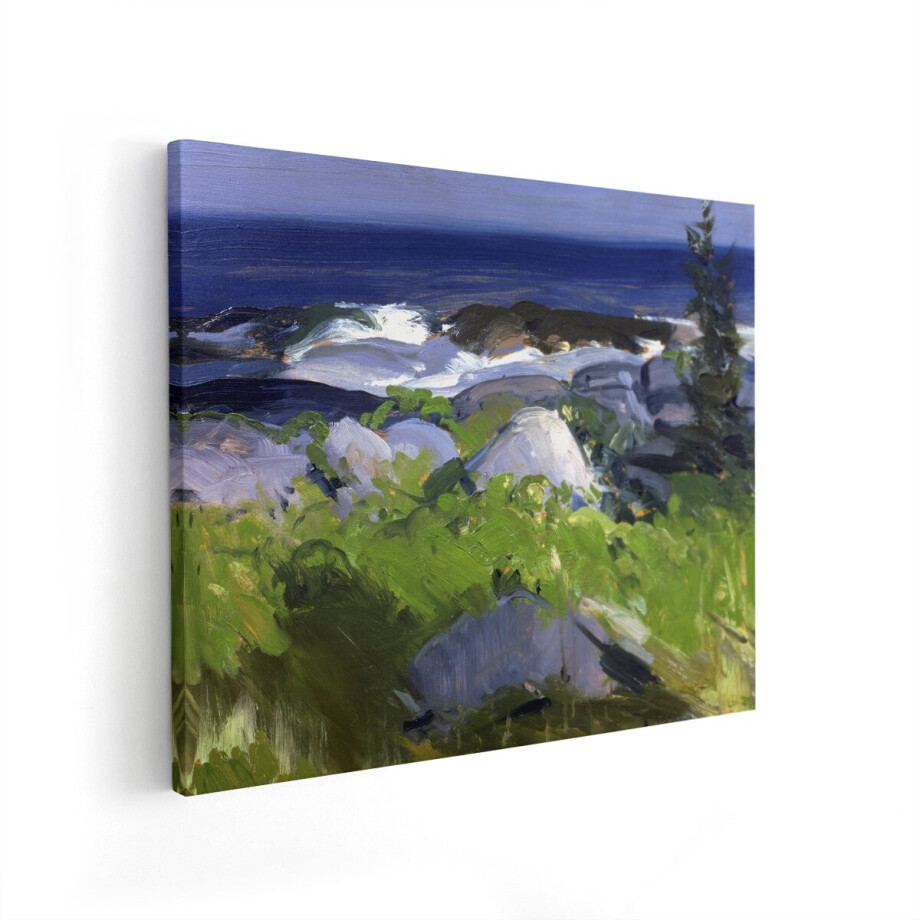 Artaza Canvas Schilderij Kustlandschap - 100x80 cm - Wanddecoratie Zee - Muurdecoratie Natuur - Schilderijen Op Canvas Rotsen Golven afbeelding 1