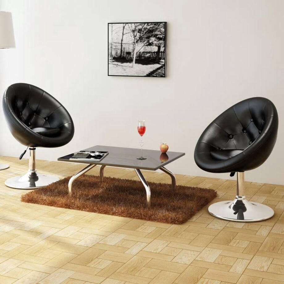 vidaXL - Barstoelen - 2 - st - kunstleer - zwart vidaXL - Barstoelen - 2 - st - kunstleer - zwart afbeelding 1