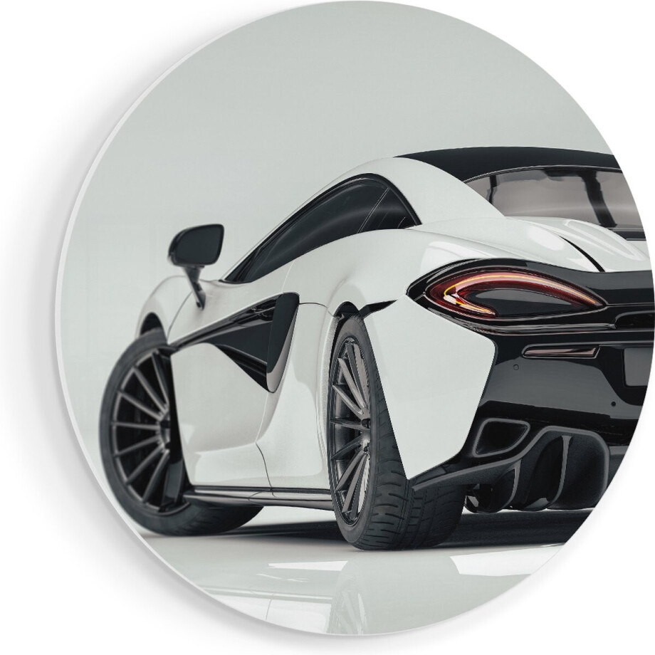 Artaza Forex Muurcirkel Witte Sportwagen Auto - 80x80 cm - Groot - Wandcirkel - Rond Schilderij - Wanddecoratie Cirkel afbeelding 1