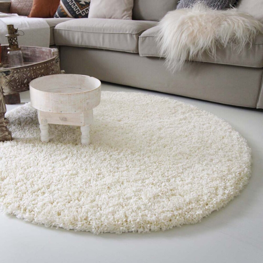 Hoogpolig rond vloerkleed shaggy Royal 5cm hoogte - crème 80 cm afbeelding 1