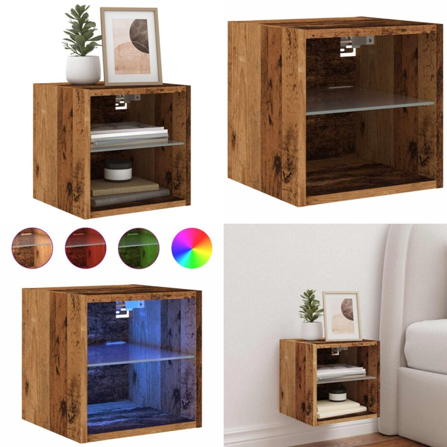 vidaXL Tv-wandmeubel met LED-verlichting 30x28,5x30 cm oud houtkleurig - Tv-wandmeubel - Tv-wandmeubelen - Wandkast - Tv-meubel afbeelding 1