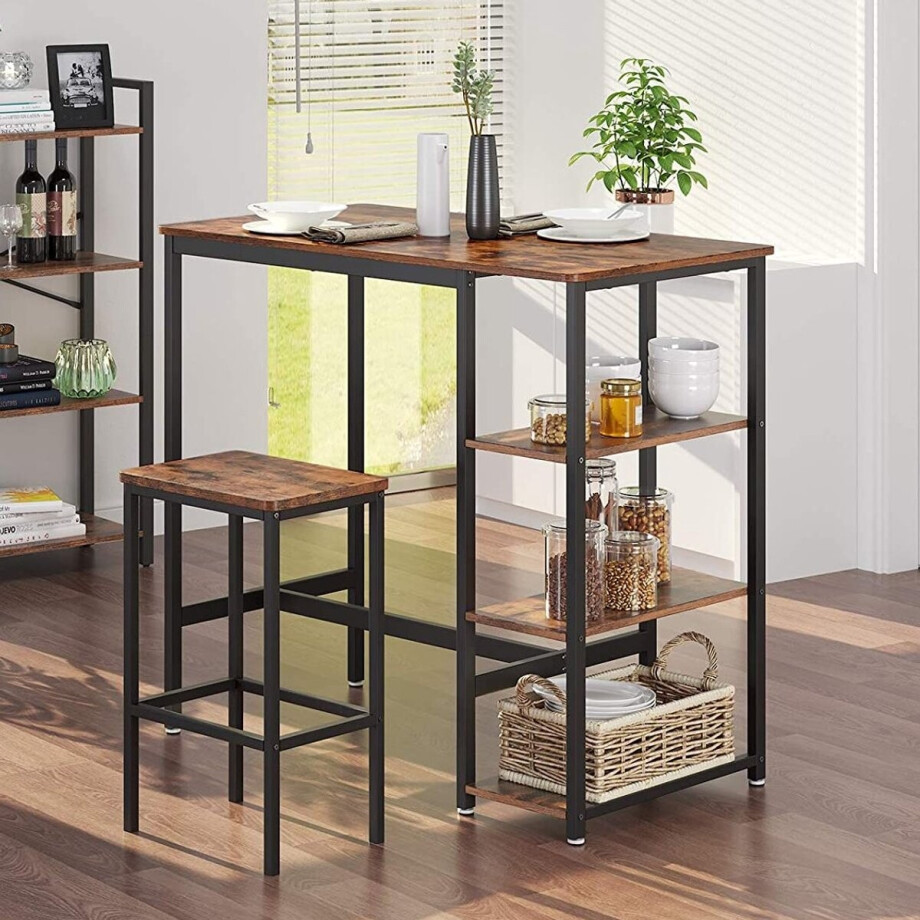 Bartafel Isolde 109x60 met 3 legplanken - bruin/zwart afbeelding 1