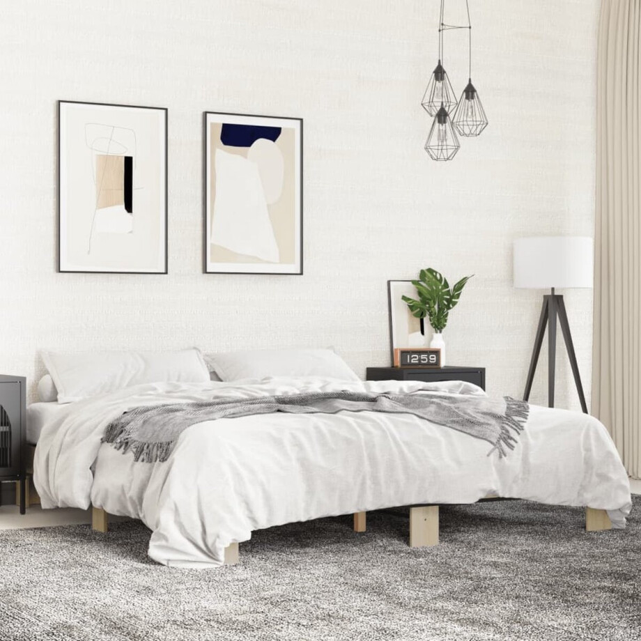 vidaXL - Bedframe - bewerkt - hout - metaal - sonoma - eikenkleurig - 200x200 - cm afbeelding 1