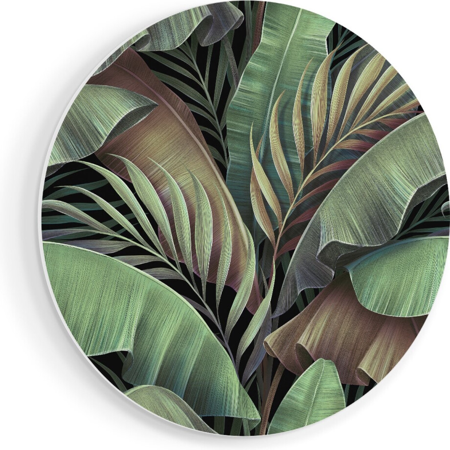 Artaza Forex Muurcirkel Tropische Bladeren - 40x40 cm - Klein - Wandcirkel - Rond Schilderij - Wanddecoratie Cirkel afbeelding 1