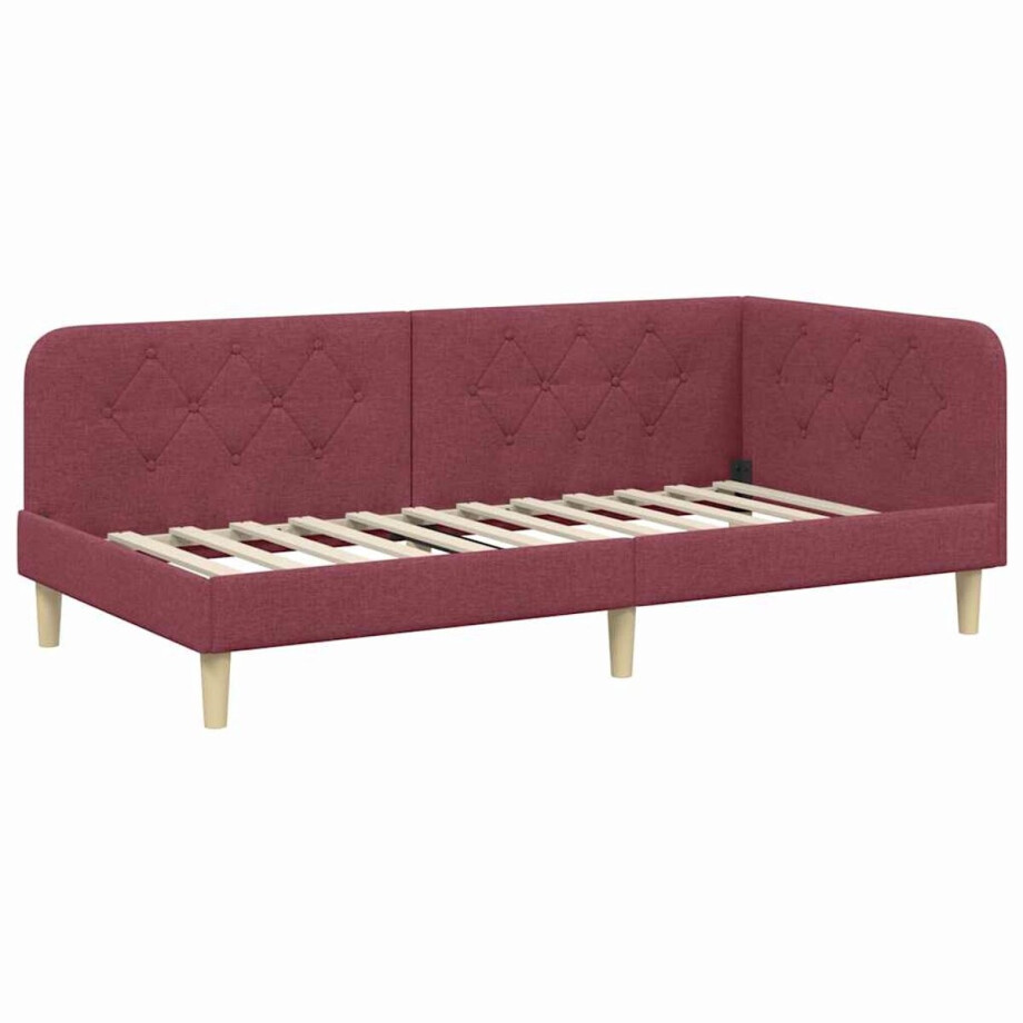 vidaXL - Hoek - Bed - Frame - Wijnrood - 90 - x - 200 - cm - Stof vidaXL - Hoek - Bed - Frame - Wijnrood - 90 - x - 200 - cm - Stof afbeelding 1