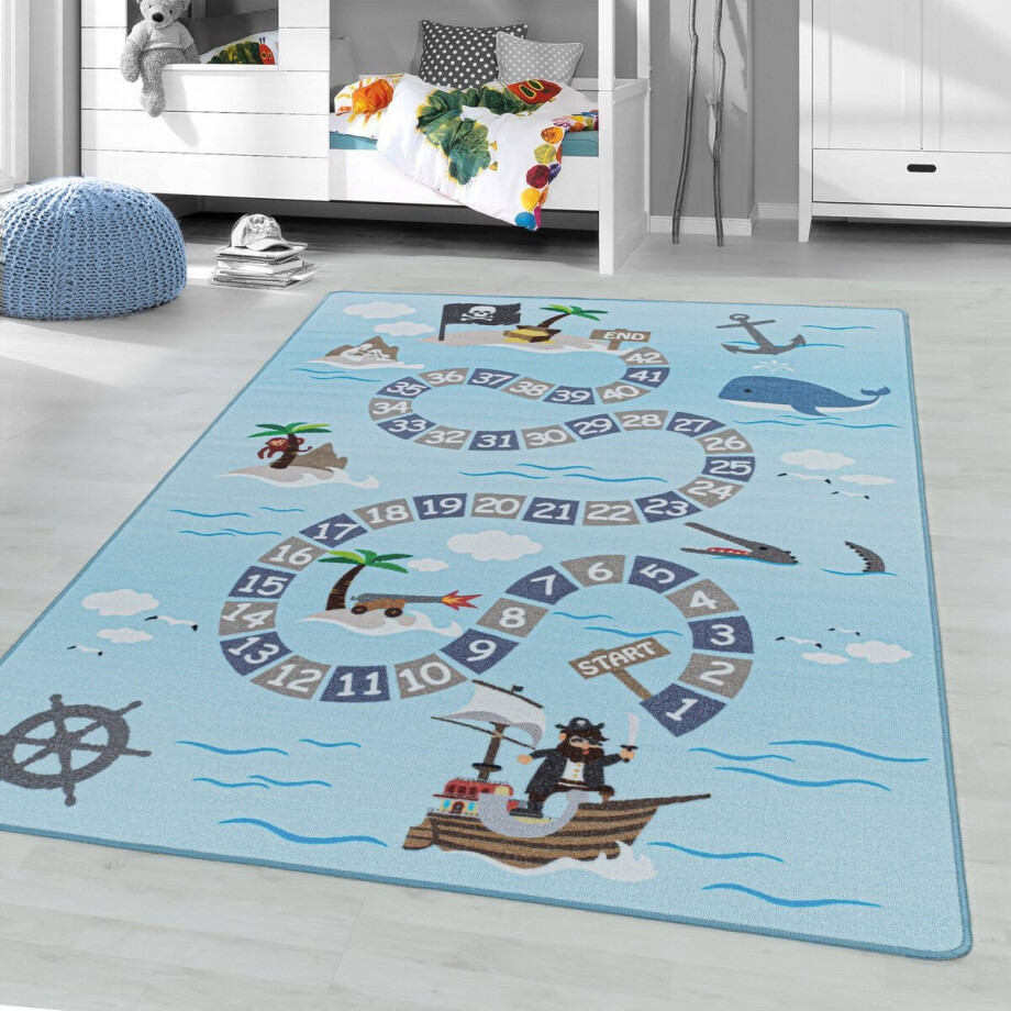 Flycarpets Kindervloerkleed - Piraten - Blauw 100x150 cm afbeelding 1