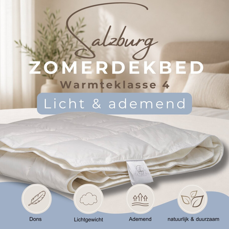 Zomerdekbed Dons 240x200 | Oostenrijks Schuddons | Halfdons | Fluffy & Koel Slapen | Percal katoenen Tijk | Warmteklasse 4 | RDS & Nomite | Nederlands Fabrikaat afbeelding 1
