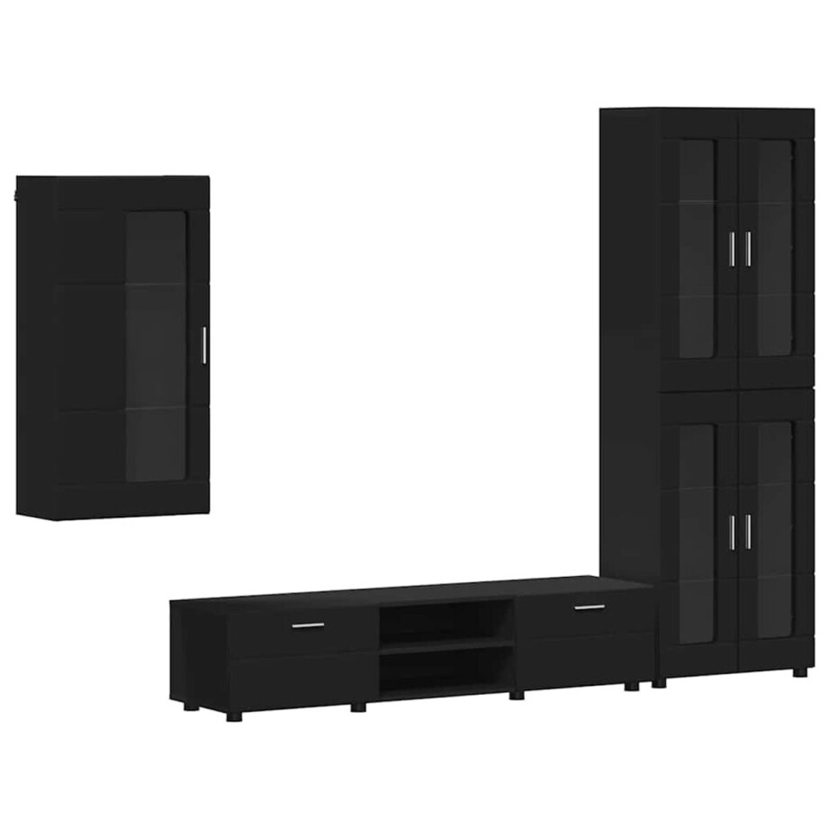 vidaXL - Tv-meubelset - met - lade - met - plank - FLORIN - 3 - pcs - Zwart - Bewerkt - hout afbeelding 1