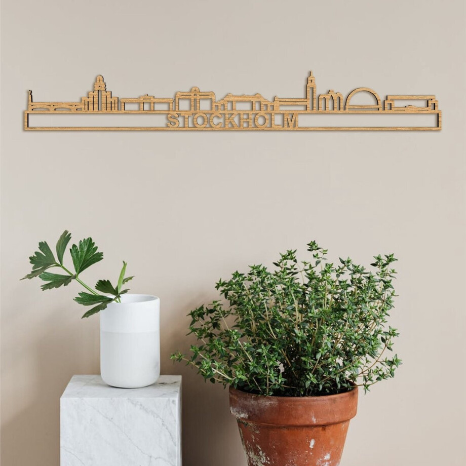 Skyline Stockholm Eikenhout 90 Cm Wanddecoratie Voor Aan De Muur Met Tekst City Shapes afbeelding 1