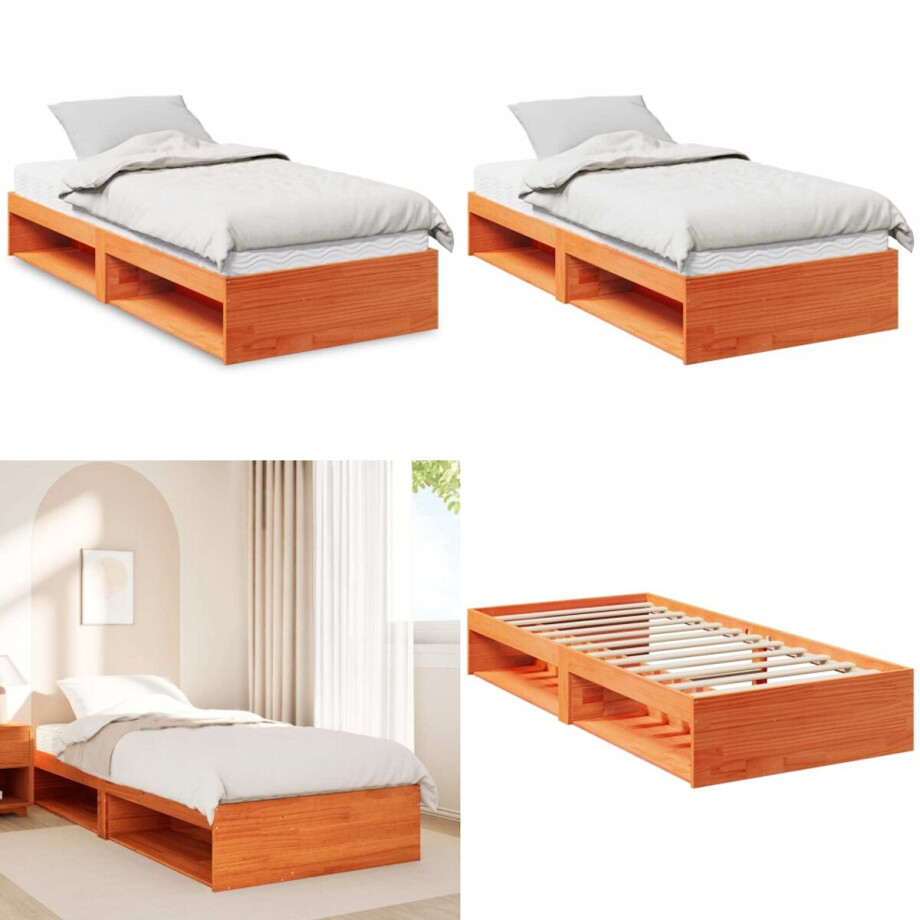 vidaXL - Bedbank - met - matras - wasbruin - 100x200 - cm - massief - grenenhout afbeelding 1