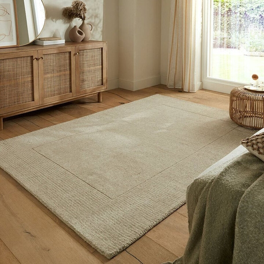 Flycarpets Tuscany Modern Wol - Effen - Kader Vloerkleed - Naturel / Beige - 160x230 cm afbeelding 1