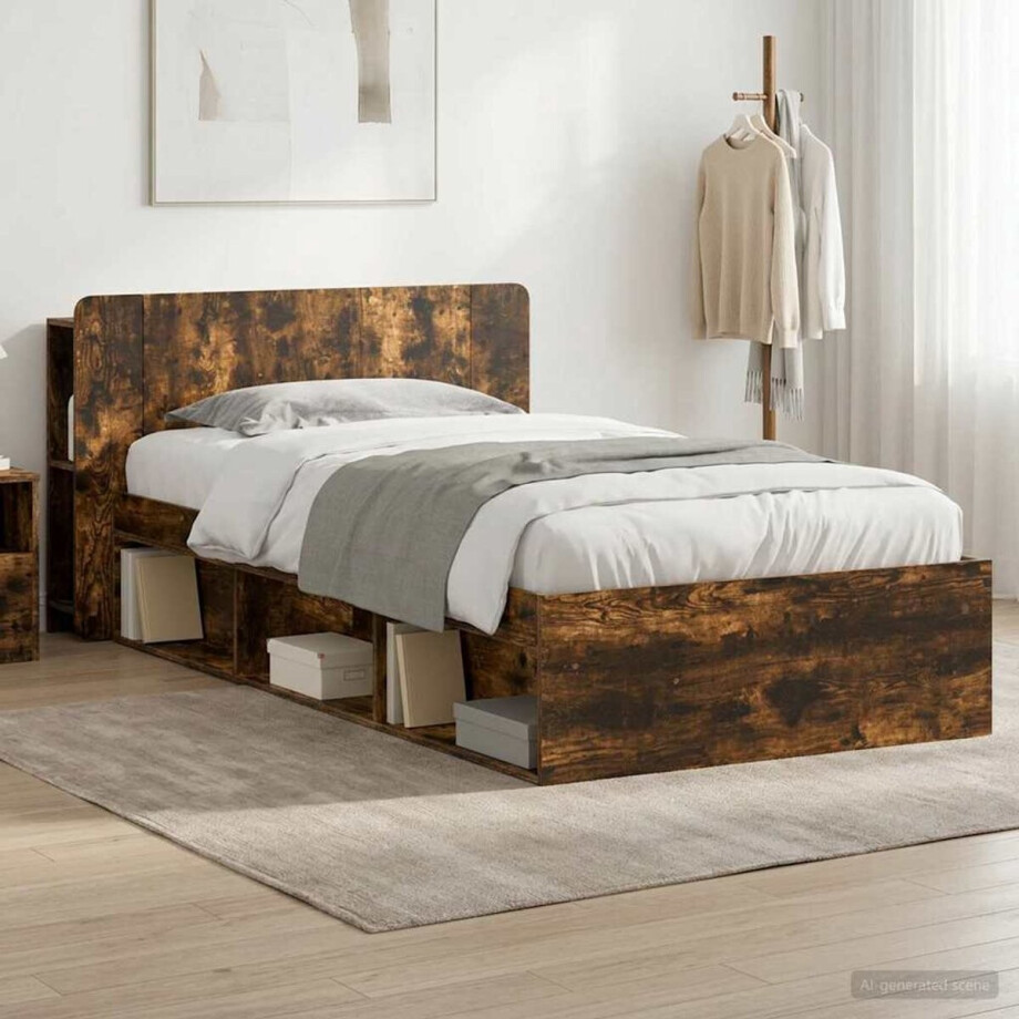 vidaXL - Bedombouw - met - opslag - Gerookt - eiken - 100 - x - 200 - cm - Bewerkt - hout vidaXL - Bedombouw - met - opslag - Gerookt - eiken - 100 - x - 200 - cm - Bewerkt - hout afbeelding 1