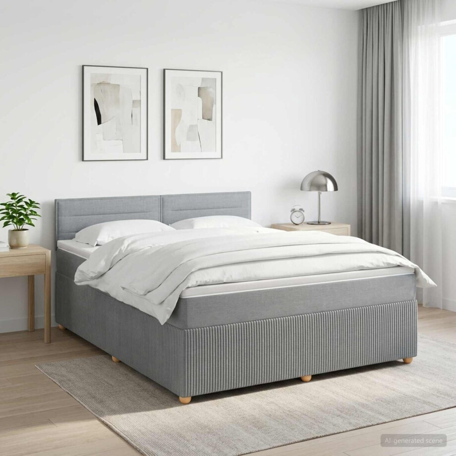vidaXL - Boxspringbed - met - matras - Lichtgrijs - 140 - x - 200 - cm - Stof afbeelding 1